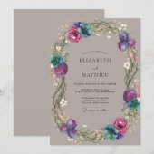 マゼンタパープルの花冠の結婚式 招待状 (正面/裏面)