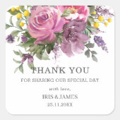 マゼンタパープルイエローフローラボー結婚式の引き出物 スクエアシール (正面)