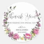 マゼンタパープルイエローフローラボー結婚式の引き出物 ラウンドシール (正面)