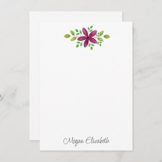 マゼンタパープルウォーター色フローラスワッグ ノートカード (正面/裏面)