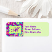 マゼンタパープルグリーンモダンペイズリーモノグラム ラベル (インサイチュ)