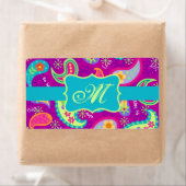 マゼンタパープルターコイズモダンペイズリーパターン ラベル (インサイチュ)