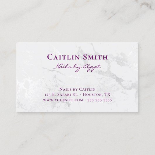 マゼンタパープルブラシストローク白箔大理石 名刺 (裏面)