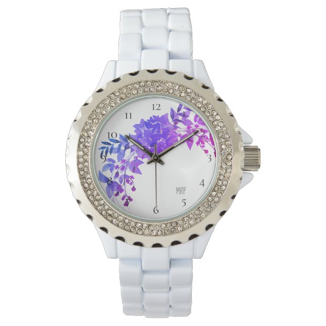 *~*マゼンタパープルブルーアジサイフローラ 腕時計 (正面)