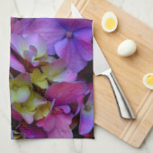 マゼンタパープルブルーイエローアジサイ花 キッチンタオル (四つ折り)