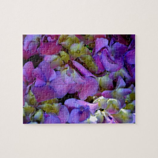 マゼンタパープルブルーイエローアジサイ花 ジグソーパズル (横)