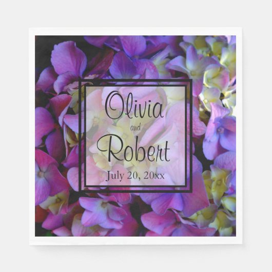 マゼンタパープルブルーイエローアジサイ花 スタンダードランチョンナプキン (正面)