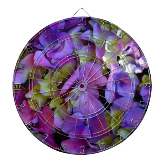 マゼンタパープルブルーイエローアジサイ花 ダーツボード (正面)