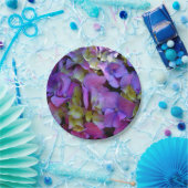 マゼンタパープルブルーイエローアジサイ花 ペーパープレート (パーティー)