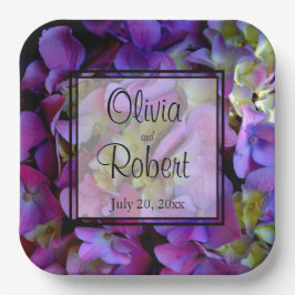 マゼンタパープルブルーイエローアジサイ花 ペーパープレート