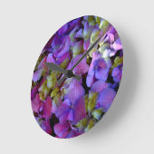 マゼンタパープルブルーイエローアジサイ花 ラウンド壁時計 (傾斜)