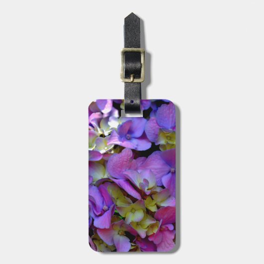 マゼンタパープルブルーイエローアジサイ花 ラゲッジタグ (正面縦)