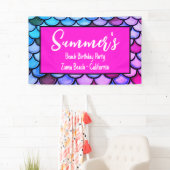 マゼンタパープルブルーマーメイドはかりで測ビーチ誕生日 横断幕 (インサイチュ)