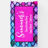 マゼンタパープルブルーマーメイドはかりで測ビーチ誕生日 横断幕 (縦)