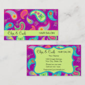 マゼンタパープルライムグリーンモダンペイズリーパターン 名刺 (正面/裏面)
