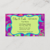 マゼンタパープルライムグリーンモダンペイズリーパターン 名刺 (裏面)