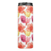 マゼンタピンクとオレンジ色の水カラーフローラ タンブラー (裏面)