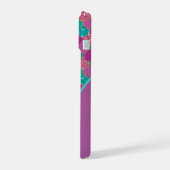 マゼンタピンクとティール(緑がかった色)マーメイドはかりで測とイニシャル iPhone 15ケース (左側面)