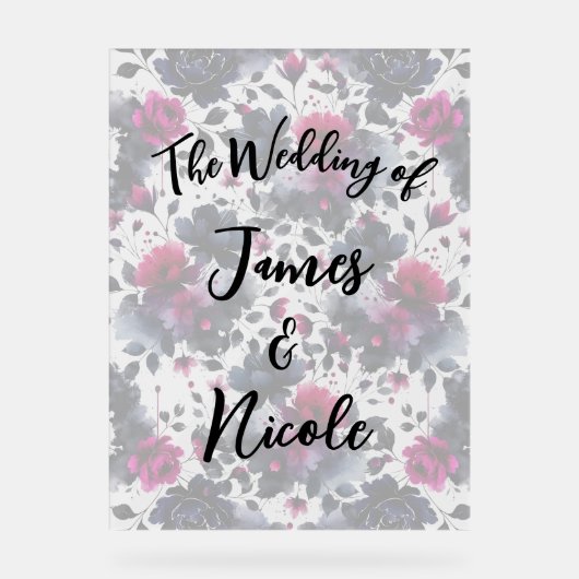 マゼンタピンクとブルーインクフローラの水色結婚の色 アクリルサイン (正面)