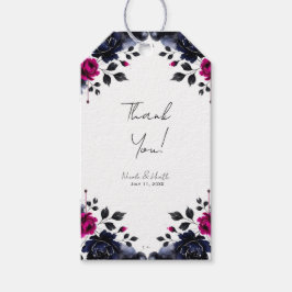 マゼンタピンクとブルーインクフローラの水色結婚の色 ギフトタグ