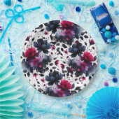 マゼンタピンクとブルーインクフローラの水色結婚の色 ペーパープレート (パーティー)