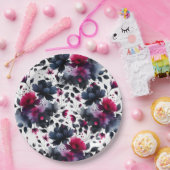 マゼンタピンクとブルーインクフローラの水色結婚の色 ペーパープレート (パーティー)