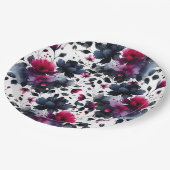 マゼンタピンクとブルーインクフローラの水色結婚の色 ペーパープレート (アングル)