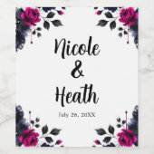 マゼンタピンクとブルーインクフローラの水色結婚の色 ワインラベル (シングルラベル)