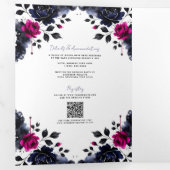 マゼンタピンクとブルーインクフローラの水色結婚の色 三つ折り招待状 (内部最初)