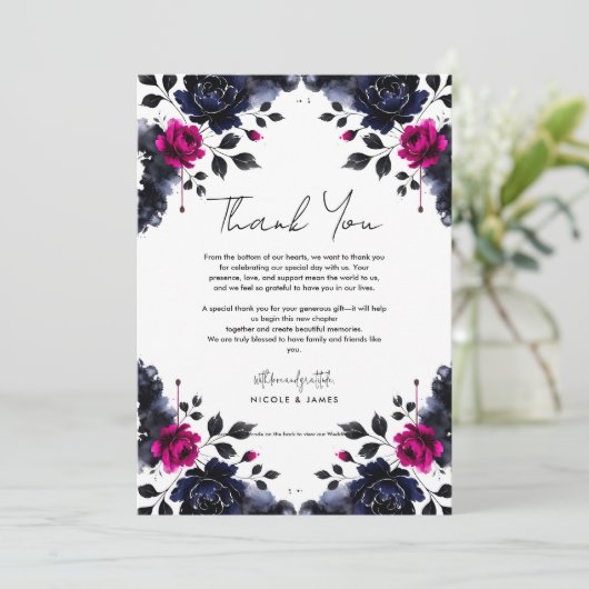 マゼンタピンクとブルーインクフローラの水色結婚の色 招待状 (スタンド正面)