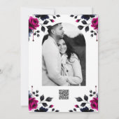 マゼンタピンクとブルーインクフローラの水色結婚の色 招待状 (裏面)