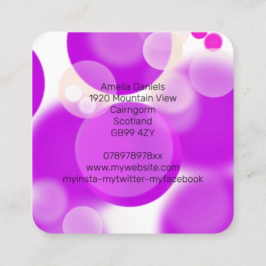 マゼンタピンクとホワイトバブルの名刺 スクエア名刺 (裏面)