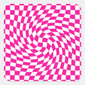 マゼンタピンクとホワイトワープしたシック市松模様にパターン スクエアシール (正面)