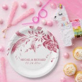 マゼンタピンクと白結婚の花 ペーパープレート (パーティー)