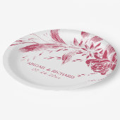 マゼンタピンクと白結婚の花 ペーパープレート (アングル)