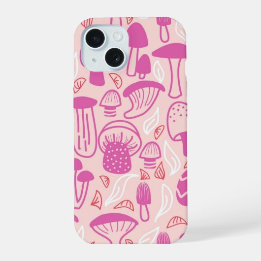 マゼンタピンクのキノコ iPhone 15ケース (裏面)