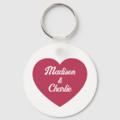 マゼンタピンクのハートカップル名バレンタインデー キーホルダー (正面)
