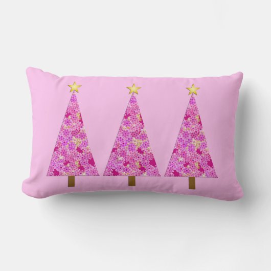 マゼンタピンクのフローラモダンクリスマスツリー ランバークッション (正面)