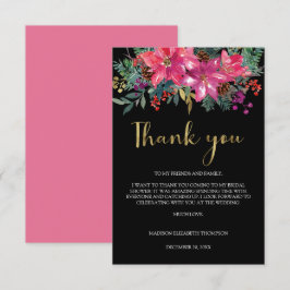 マゼンタピンクのポインセチアを使ったクリスマス ブライダルシャワー サンキューカード