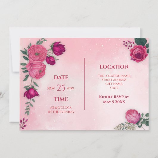 マゼンタピンクのローズディナモダンー 招待状 (裏面)