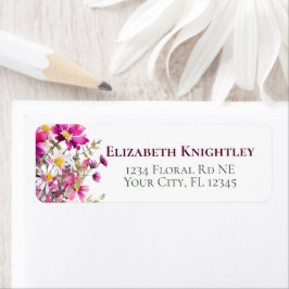 マゼンタピンクのワイルドフラワーのカラフルな庭の花 ラベル