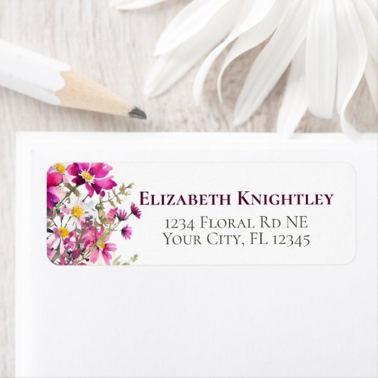 マゼンタピンクのワイルドフラワーのカラフルな庭の花 ラベル (インサイチュ)