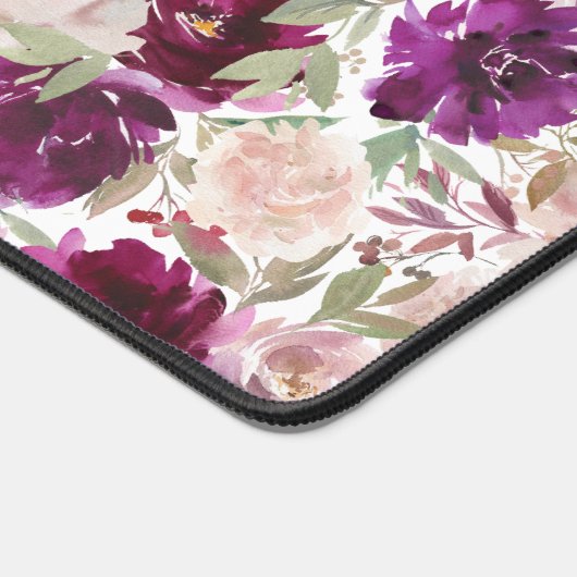 マゼンタピンクの水カラー花模様スパイラル デスクマット (コーナー)