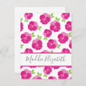 マゼンタピンクの水彩画 ノートカード (正面/裏面)