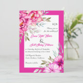 マゼンタピンクの水色の花のフローラ結婚ズ 招待状 (スタンド正面)