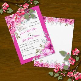 マゼンタピンクの水色の花のフローラ結婚ズ 招待状