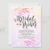 マゼンタピンクの水色リーフフローラブライダルシャワー 招待状 (正面)