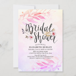 マゼンタピンクの水色リーフフローラブライダルシャワー 招待状