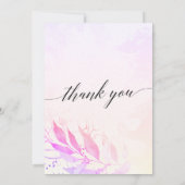 マゼンタピンクの水色リーフフローラブライダルシャワー 招待状 (裏面)