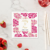 マゼンタピンクの熱帯モンステラ葉パームの結婚 スタンダードカクテルナプキン (インサイチュ)